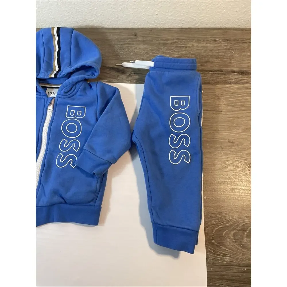 Hugo Boss Kids Zip Jacket & Plush Pants Set – Size 12 Months